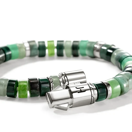 John Hardy Heishi Bracelet, Sterling Silver, Emerald, 8MM [BUS290131MHATRCHR]