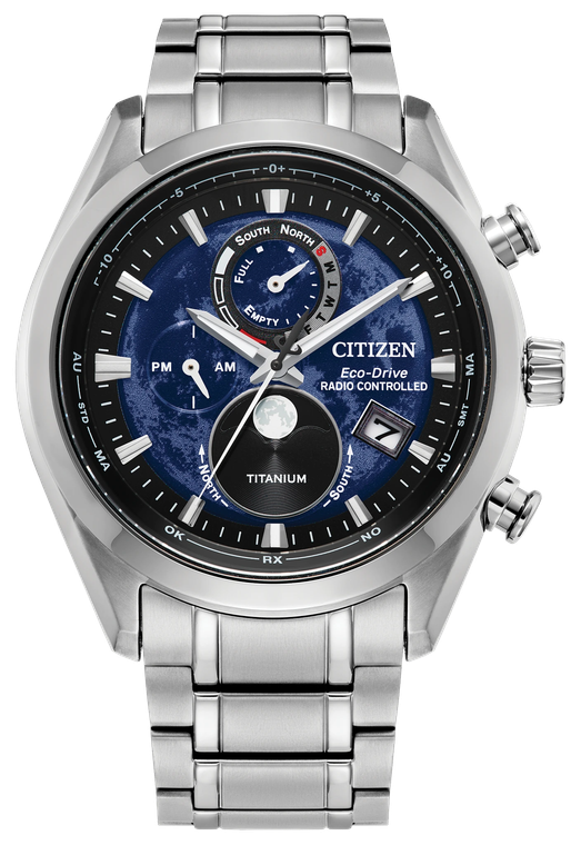 Citizen Tsuki-Yomi A-T 43 mm Blue Dial Super Titanium Eco-Drive Moonphase Bracelet [BY1010-57L]