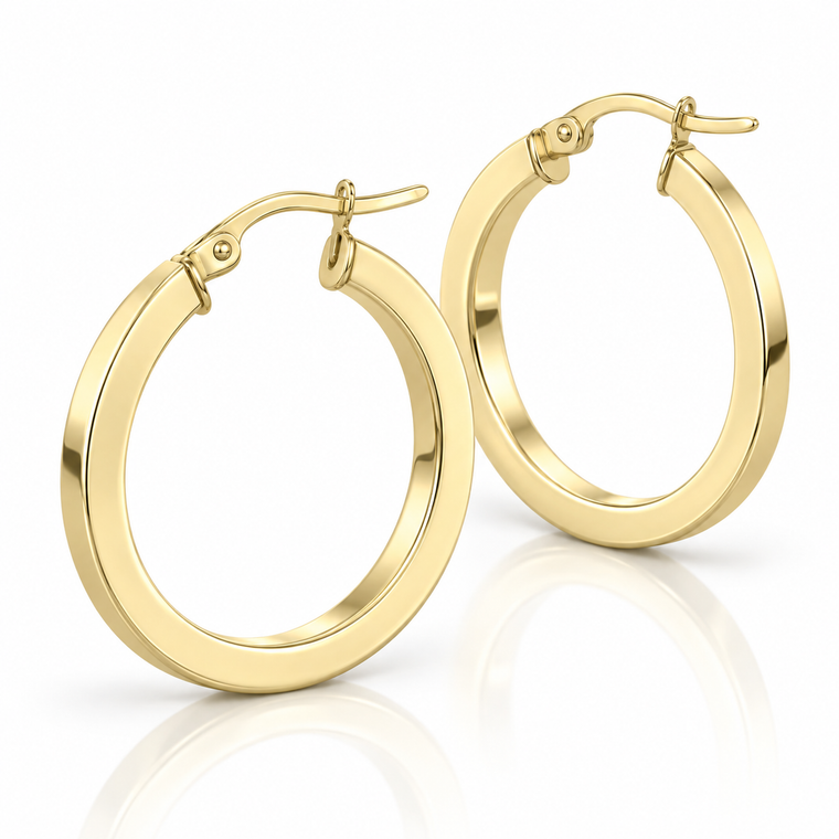Mani 25 mm Square Tube Hoop Earrings in Yellow Gold [N4744]