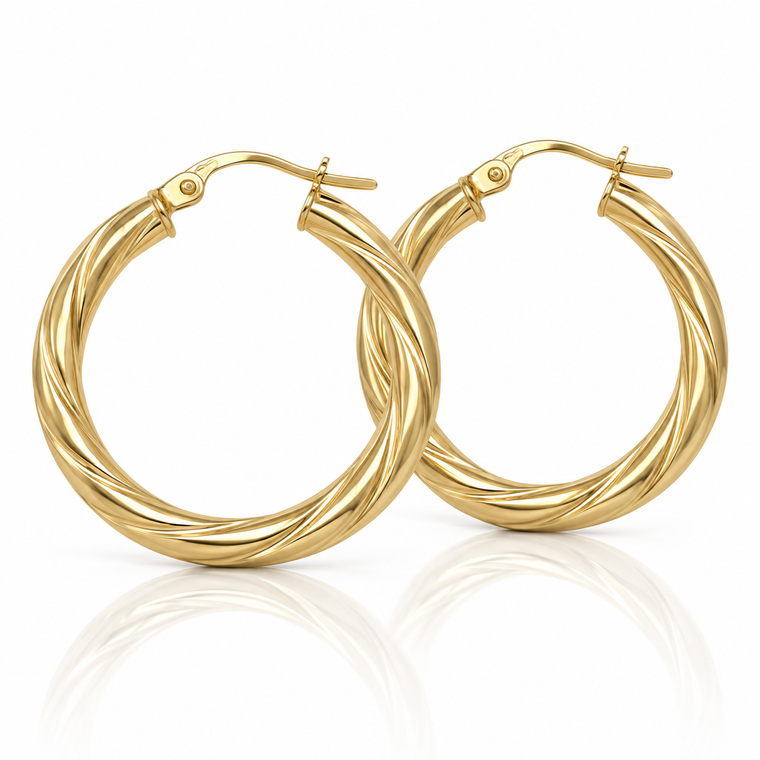 Mani 25 mm Twisted Tube Hoop Earrings in Yellow Gold [N4503]