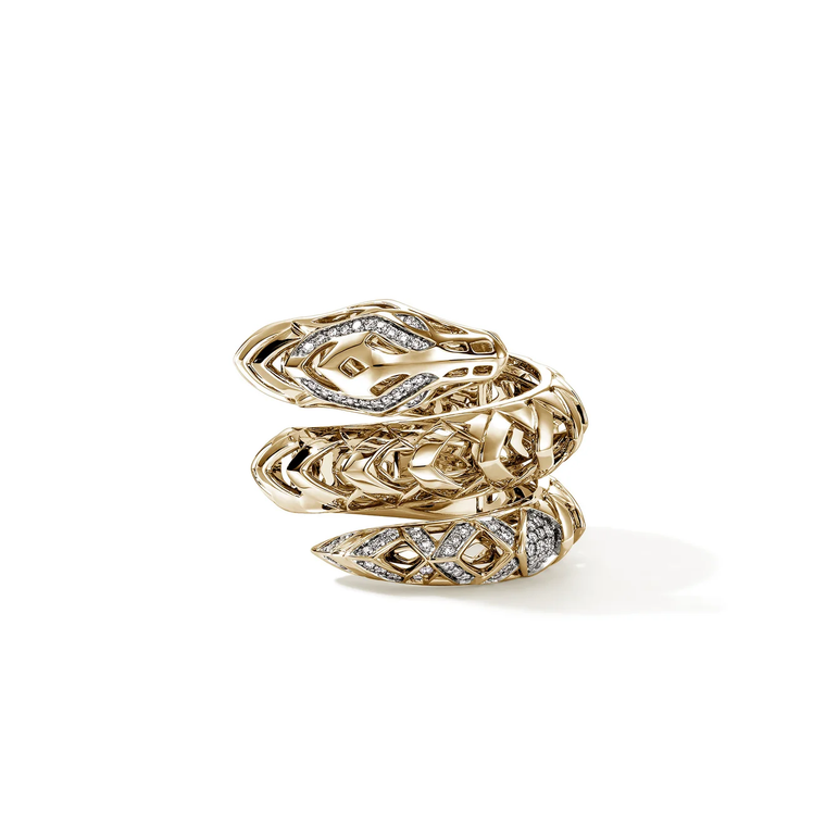 John Hardy Naga Coiled Dragon Ring in 14K Yellow Gold with Diamonds [RGGX603762DI]