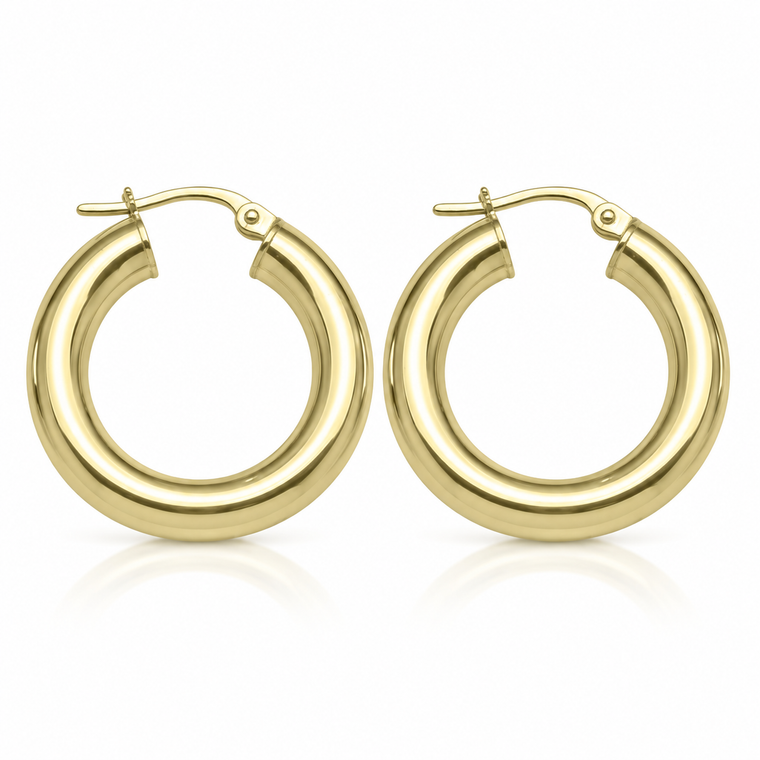 Yellow Gold 4 mm Tube Hoop Earrings – 23 mm [N4408]