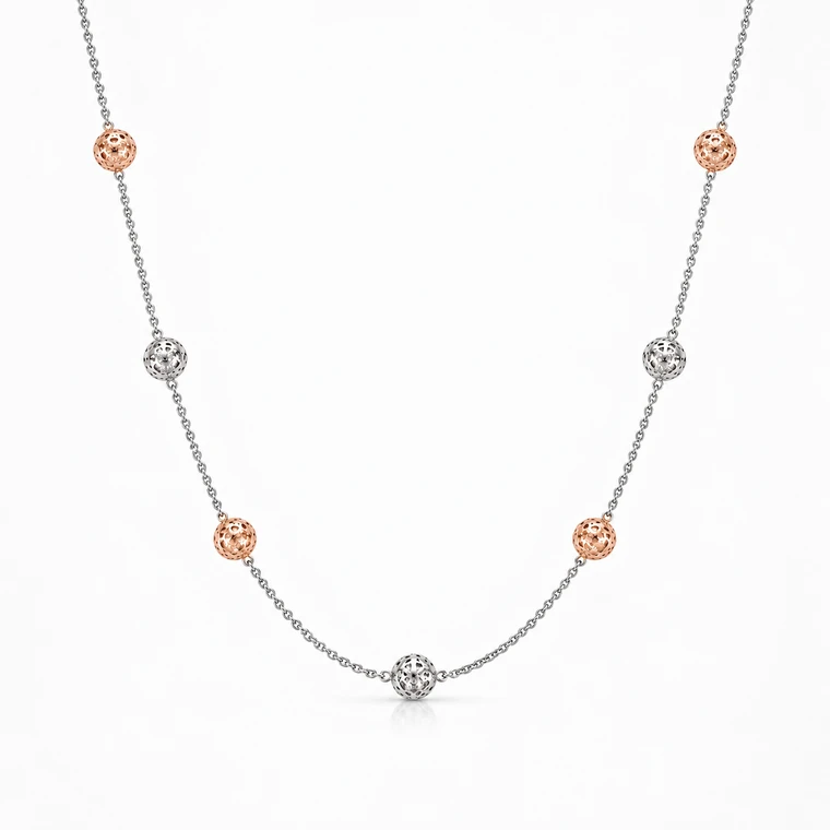 10K Pink and White Gold Fancy Ball-Link Necklace 17 in [TECA97-1-NK]