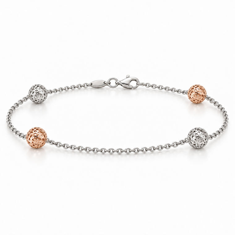 10K Pink and White Gold Fancy Ball-Link Bracelet 7.25 in [TECA97-1-BR]