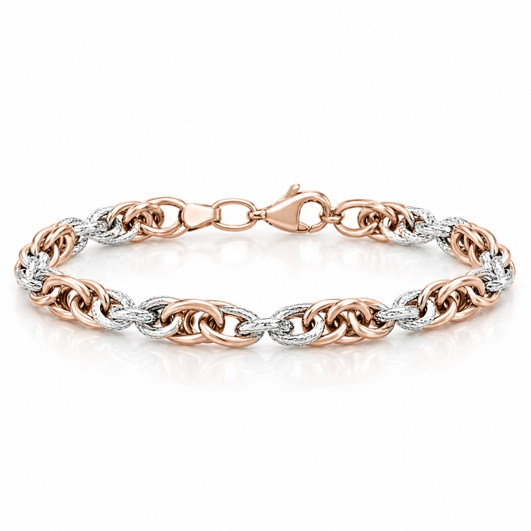 14K Pink and White Gold Fancy Hollow Link Bracelet 7.5 in [TA23]