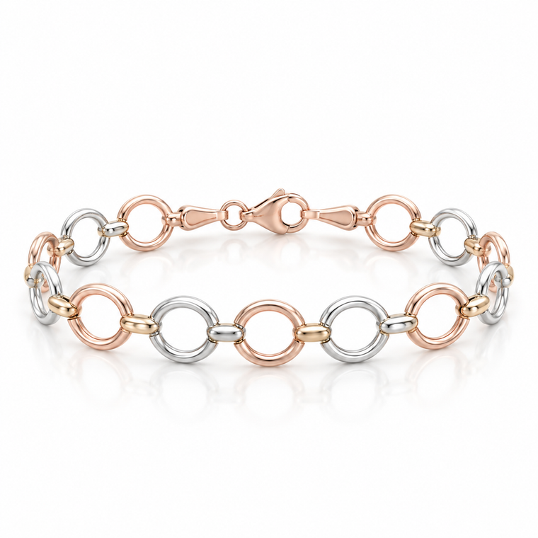 14K Pink and White Gold Hollow Circle-Link Bracelet 7.25 in [TA85]