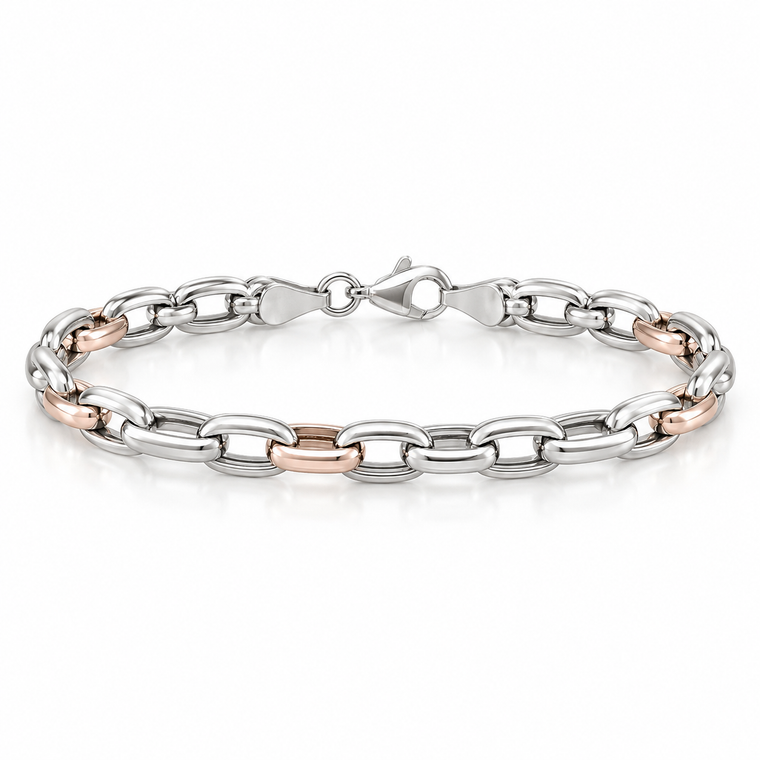 14K Pink and White Gold Fancy Hollow Link Bracelet 7.5 in [TA04]