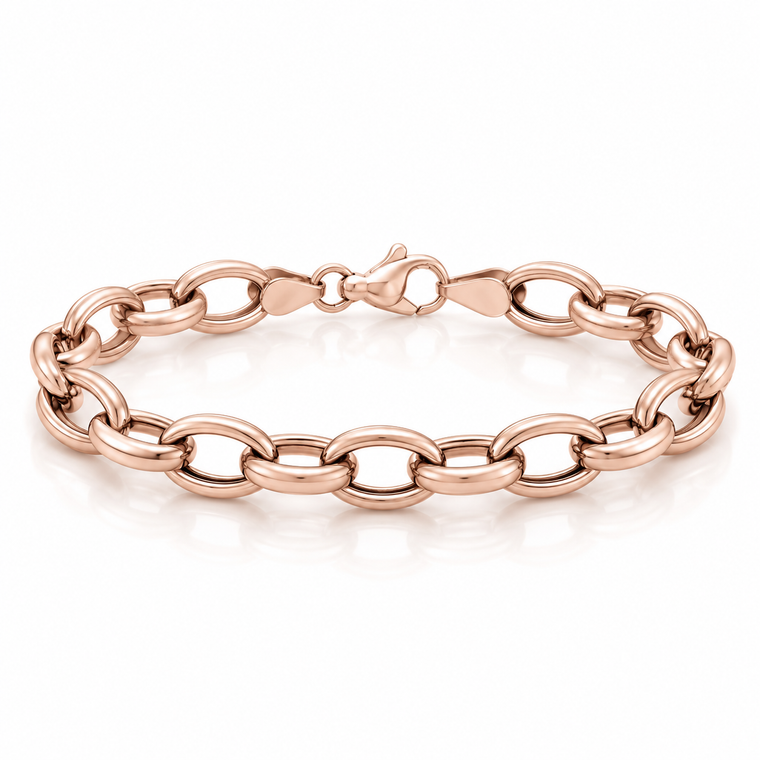 14K Pink Gold Fancy Hollow Oval-Link Bracelet 8 in [TA99]