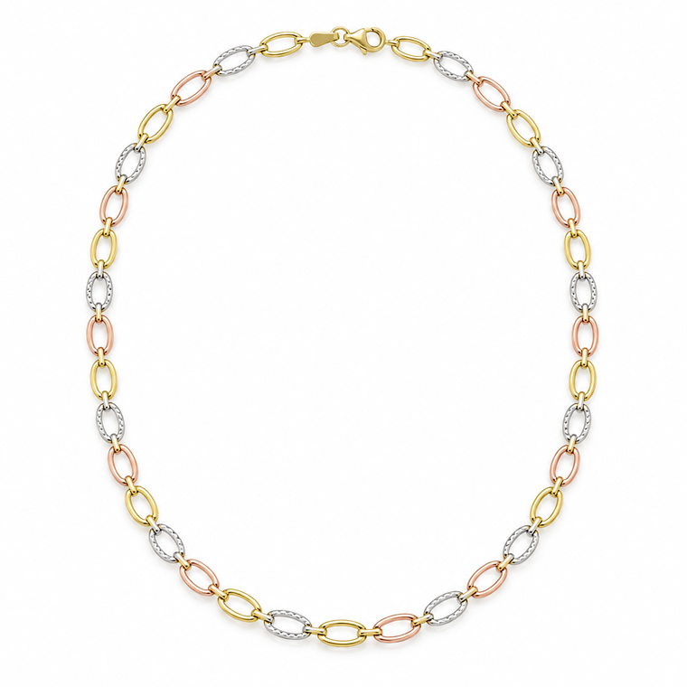 10K Tri-Colour Gold Oval Link Necklace 5.4 mm, 17″ Made in Italy [TECA103NK]