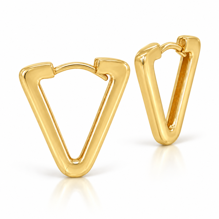 Italian 10K Yellow Gold Triangle Hoop Earrings 14 × 16 mm [E036A]
