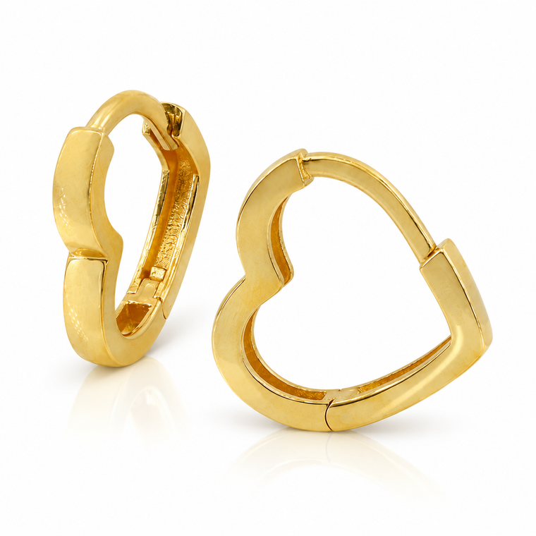 Italian 10K Yellow Gold Heart-Shaped Hoop Earrings 14 × 15 mm [E058A]