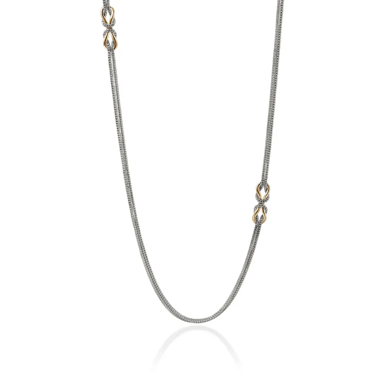 John Hardy Infinite Love Knot Station Necklace in 14K Yellow Gold and Sterling Silver, 3.6mm [NZZ97325]