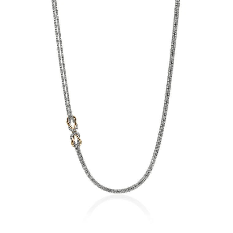 John Hardy Infinite Love Knot Station Necklace in 14K Yellow Gold and Sterling Silver, 3.6mm, 16–18 in [NZZ97324]