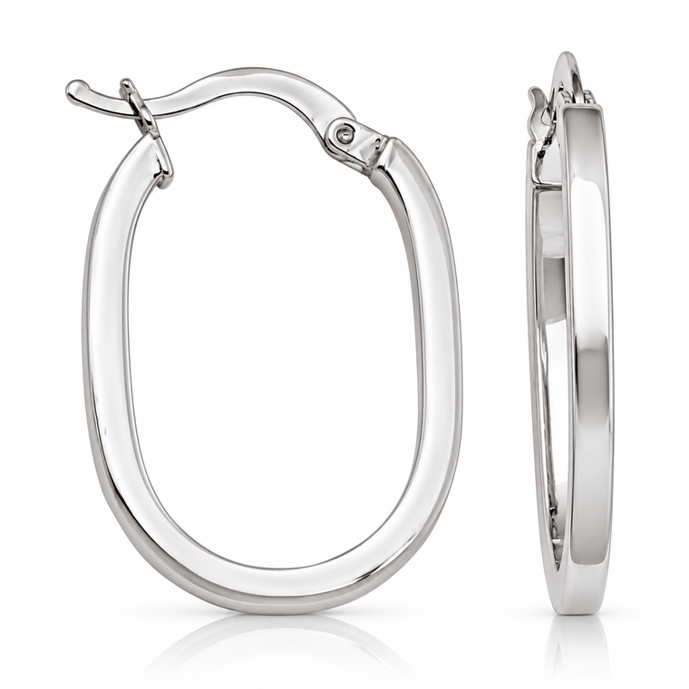 10K White Gold Rounded-Rectangle Hoop Earrings 25 × 17.2 mm [SE41]