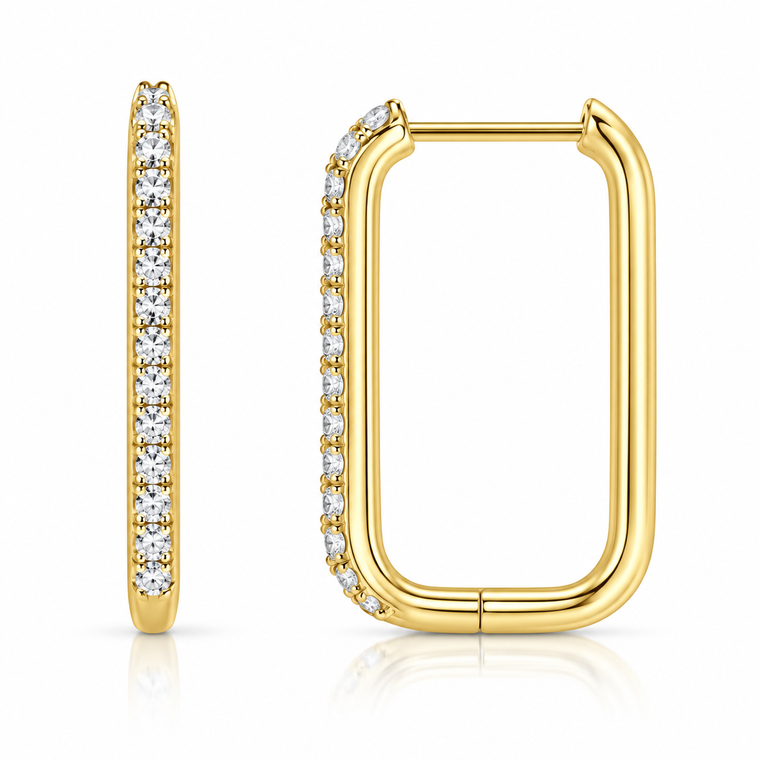 10K Yellow Gold C.Z. Mini Paper Clip Hoop Earrings 9.8 × 15.3 mm [TECA315-YG]