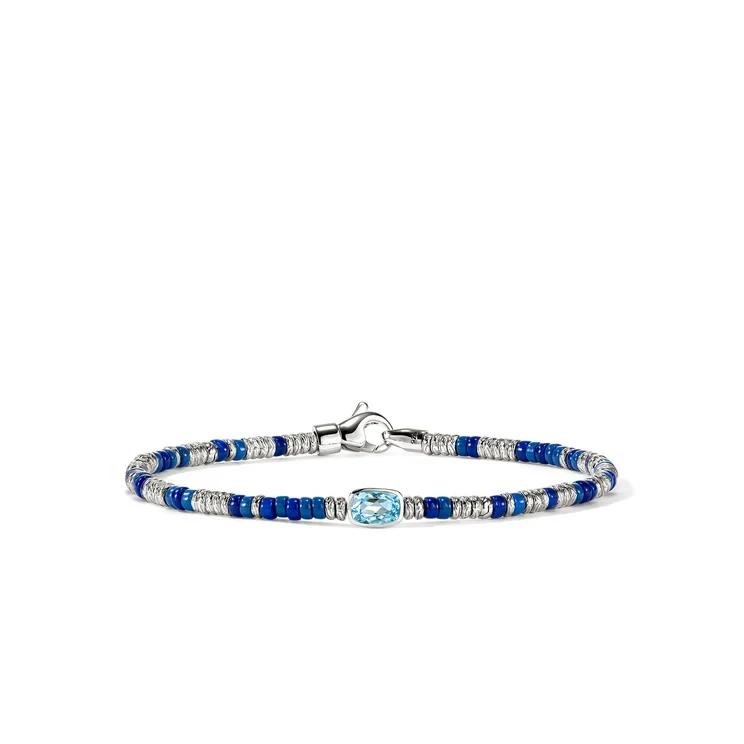 John Hardy Heishi Gem Swiss Blue Topaz Bracelet in Sterling Silver, 2.5mm [BUS290171BUSBT]