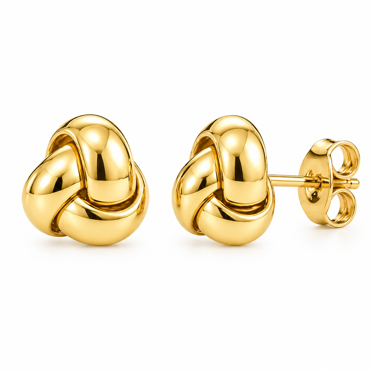 14K Yellow Gold Classic Love Knot Stud Earrings 9 mm [N4864-YG]