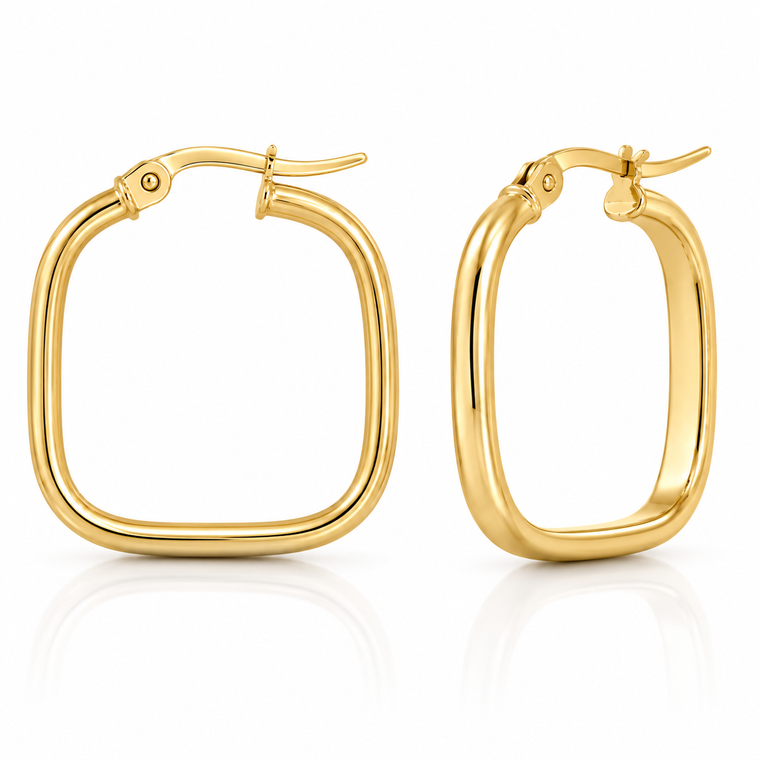 14K Yellow Gold Soft Square Hoop Earrings 20.4mm [TA208]