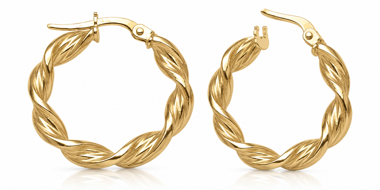 Yellow Gold Twisted Hoop Earrings 21.6 mm – 10K, 14K or 18K [N4704]