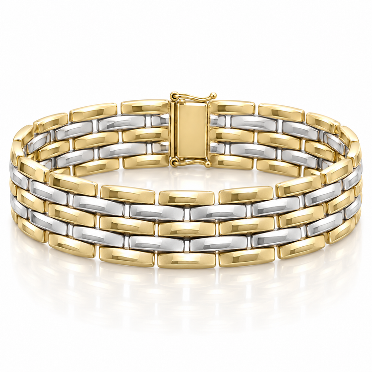 14K Two-Tone Gold Fancy Link Bracelet 17 mm – 7.5″ [N3424]