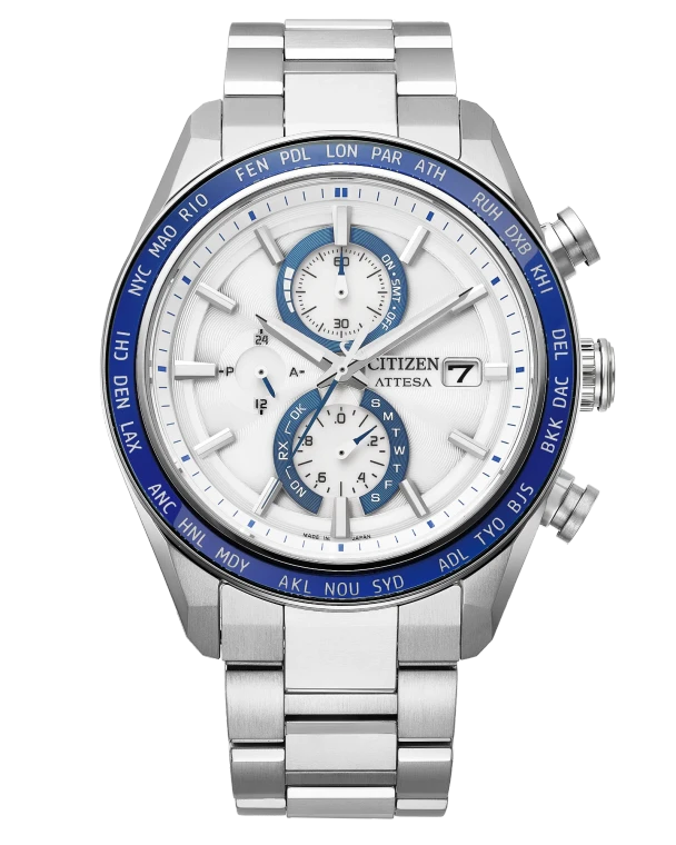 Citizen Attesa ACT Line Ring Sapphire Bezel Eco-Drive Atomic Timekeeping 42 mm White Dial Super Titanium Bracelet [AT8296-53A]