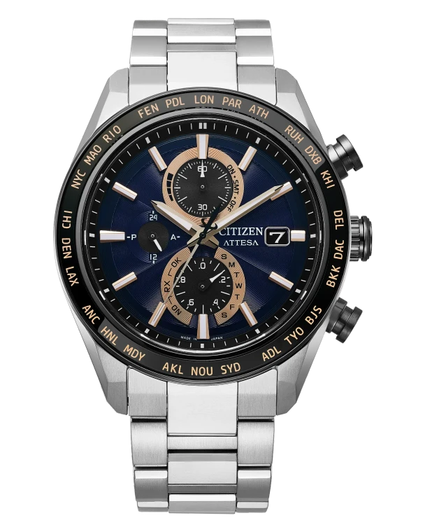 Citizen Attesa ACT Line Ring Sapphire Bezel Eco-Drive Atomic Timekeeping 42 mm Navy Blue Dial Grey Super Titanium Bracelet [AT8297-51L]
