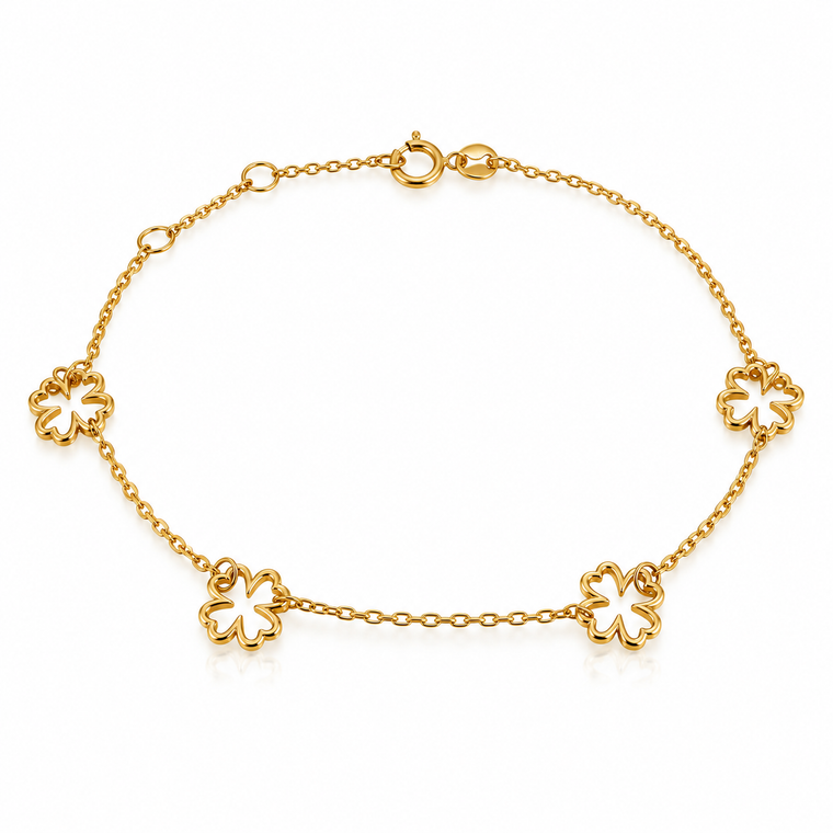 Italian 10K Yellow Gold Four-Leaf Clover Bracelet 7 mm [B002A]