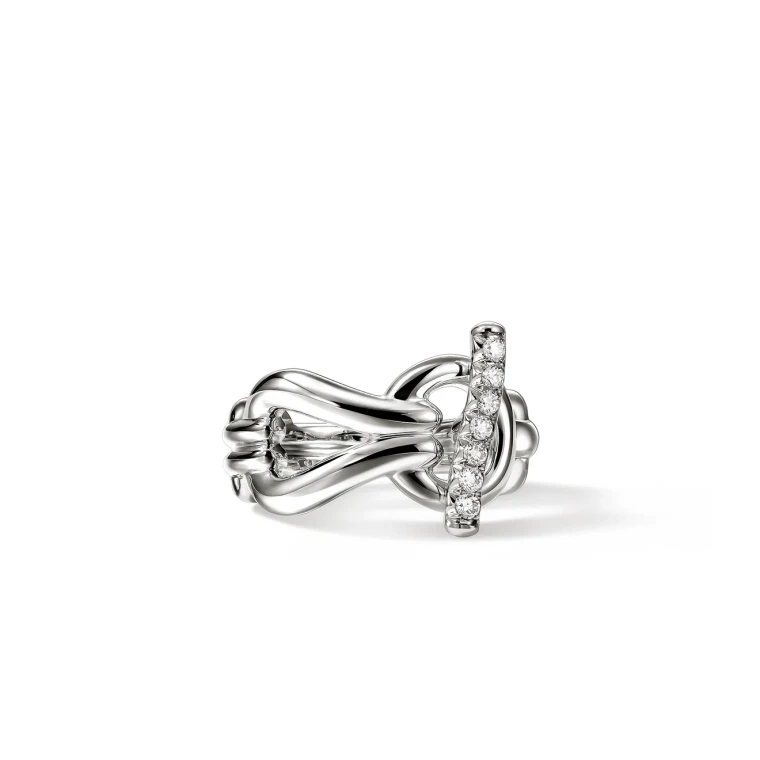 John Hardy Surf Ring Sterling Silver with 0.17 ct Diamond Pavé 15.6 mm [RBP895592DI]