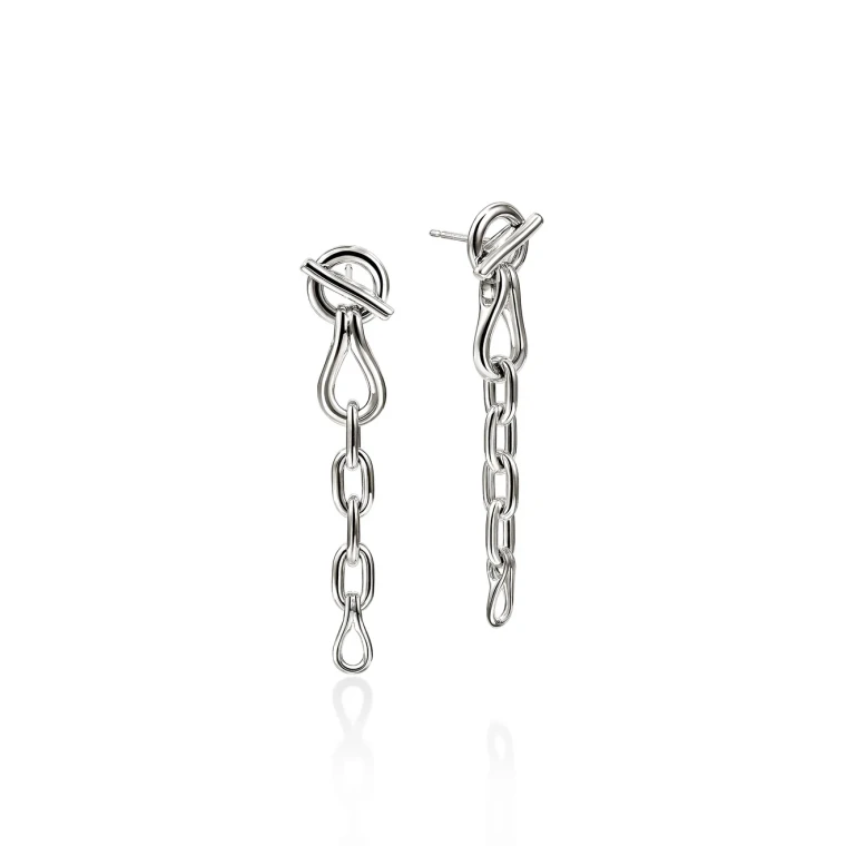John Hardy Surf Link Drop Earrings Sterling Silver 50 mm [EB89540]