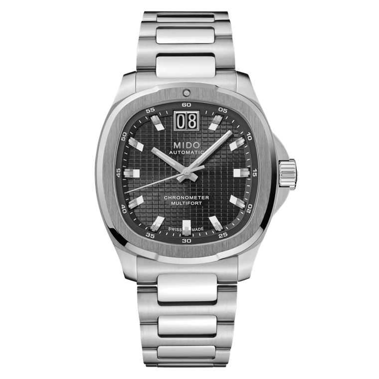 Mido Multifort TV Big Date Chronometer Automatic 40 mm Black Waffle Dial Steel Bracelet [M049.567.11.051.00]