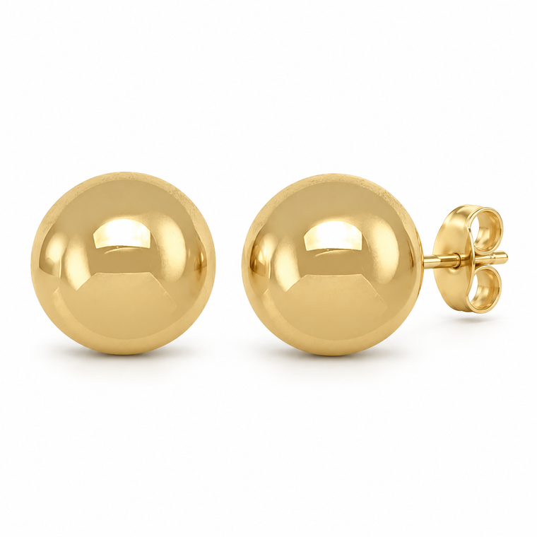 Italian 14K Yellow Gold High-Polish Ball Stud Earrings 10 mm [N7010]