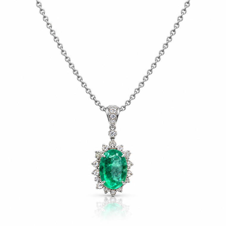 White Gold 5.02 ct Oval Emerald & 0.48 ctw Diamond Pendant [SD2698-302]