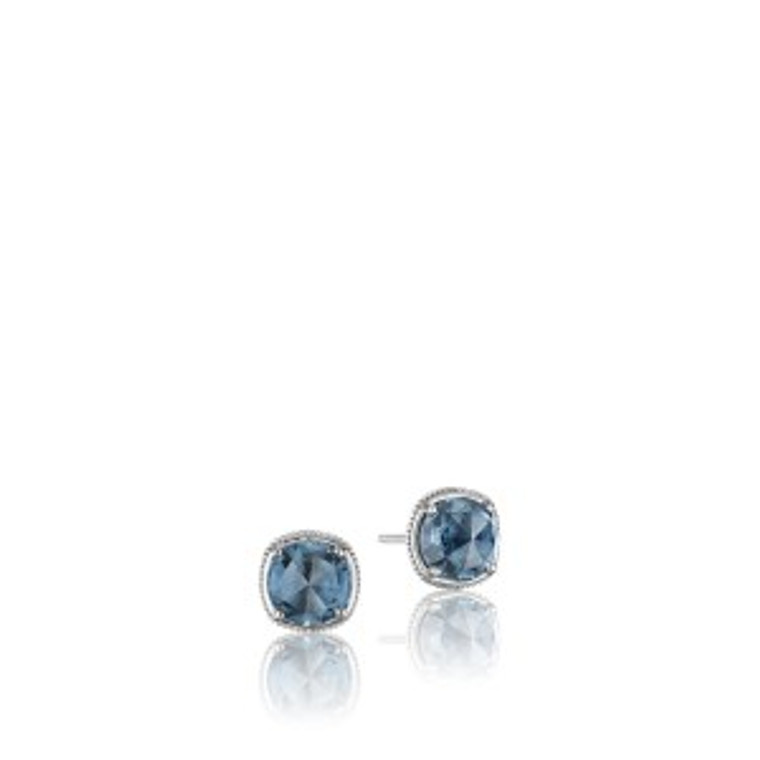 SILVER/18 KARAT YELLOW GOLD LONDON BLUE TOPAZ STUD  EARRINGS