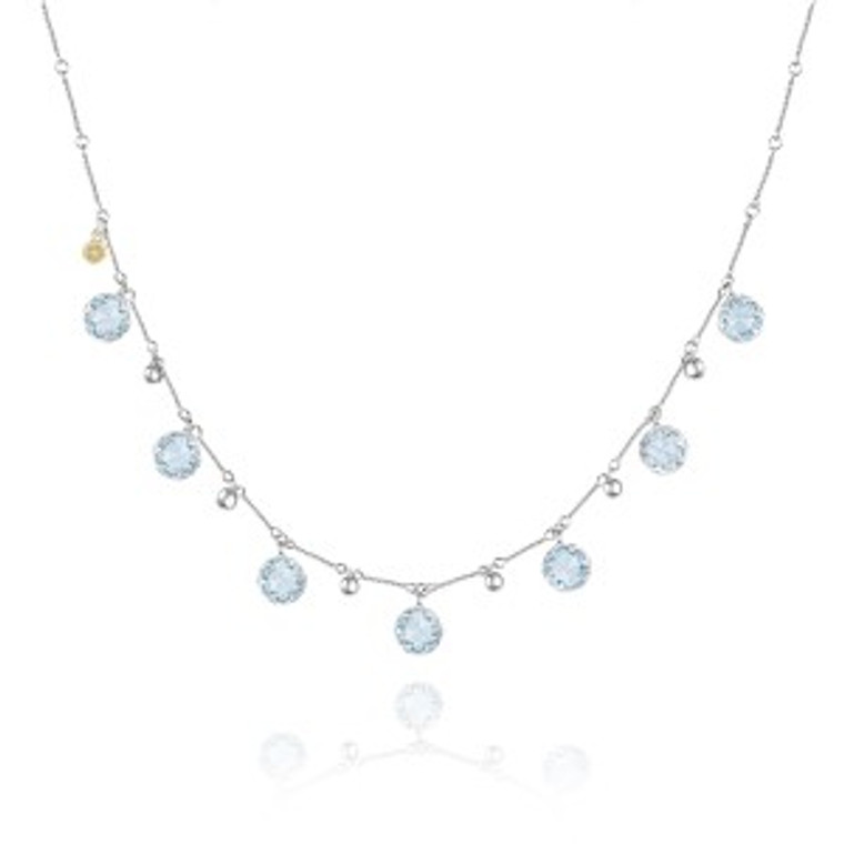 SILVER/18KT 5MM ROUND BLUE TOPAZ 17" NECKLACE