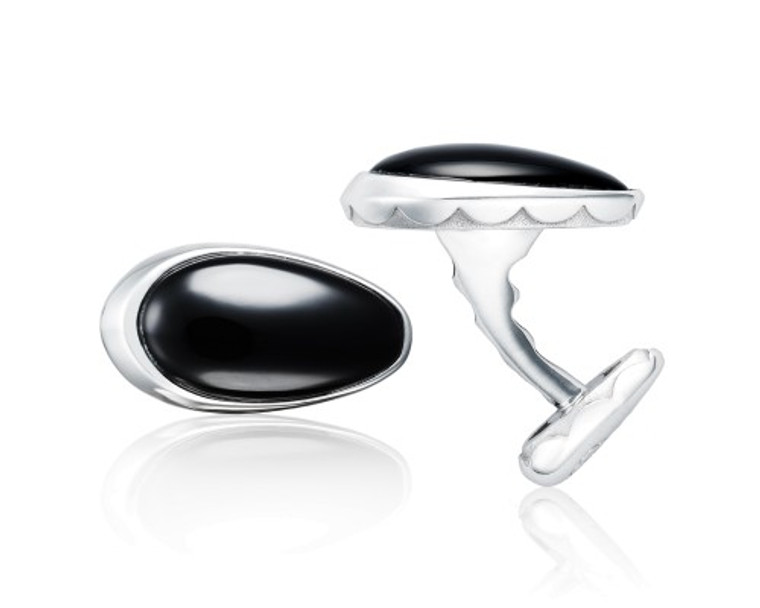 SILVER 11X20MM OV BLACK ONYX CUFF LINKS