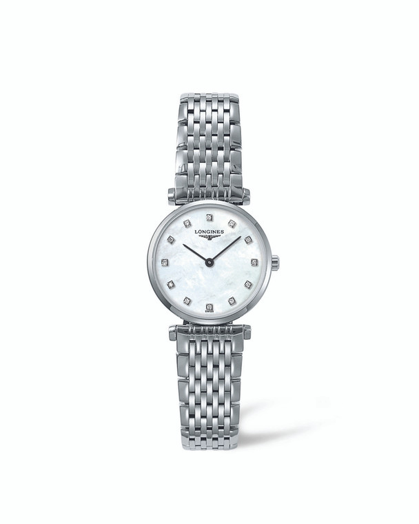 LA GRANDE CLASSIQUE 24 MM STAINLESS STEEL BRACELET WHITE MOTHER OF PEARL DIAL WITH 12 DIAMONDS QUARTZ