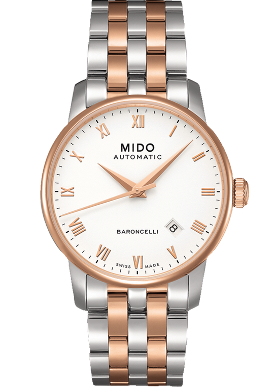 Mens Baroncelli, White dial, Stainless Steel With Rose Gold Pvd bracelet