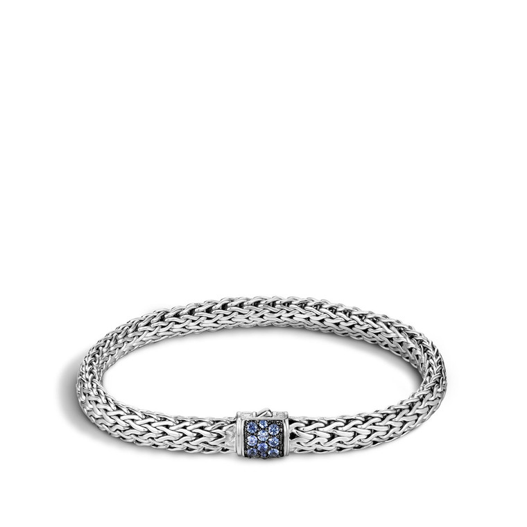 WOMEN's Classic Chain Silver Lava Small Bracelet with Blue Sapphire, Size M