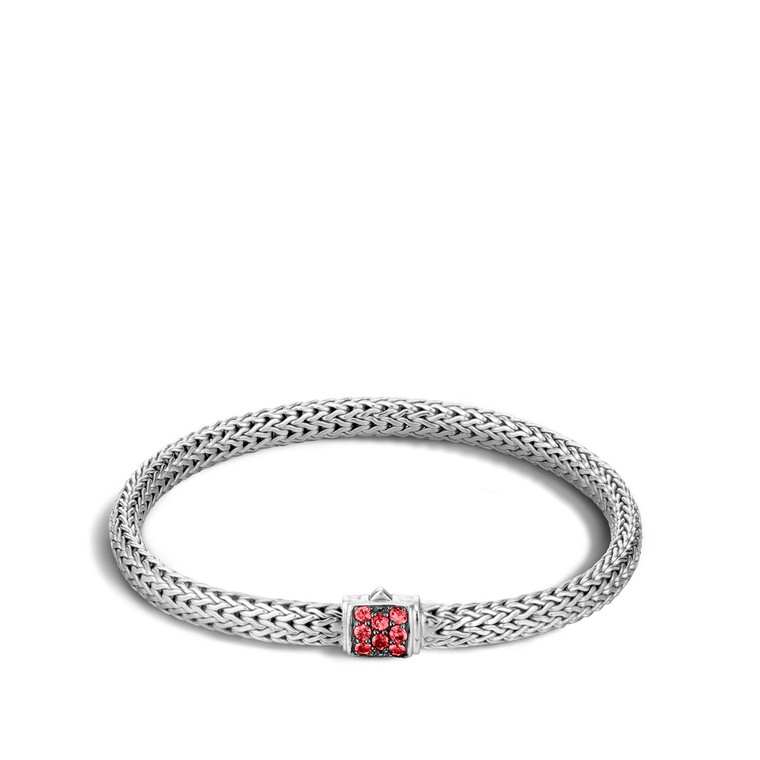 WOMEN's Classic Chain Silver Lava Extra Small Bracelet 5mm with Red Sapphire, Size S