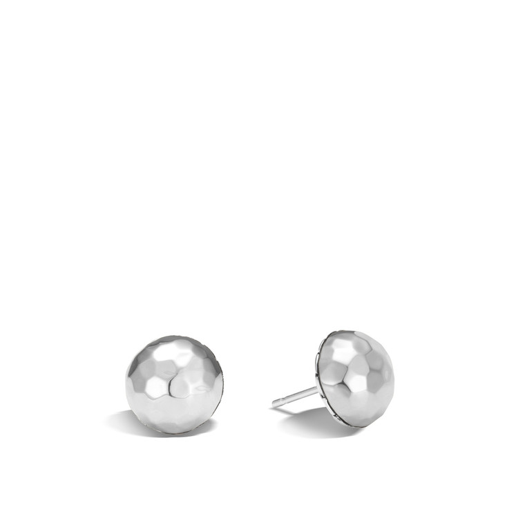 WOMEN's Classic Chain Hammered Silver Large Stud Earrings