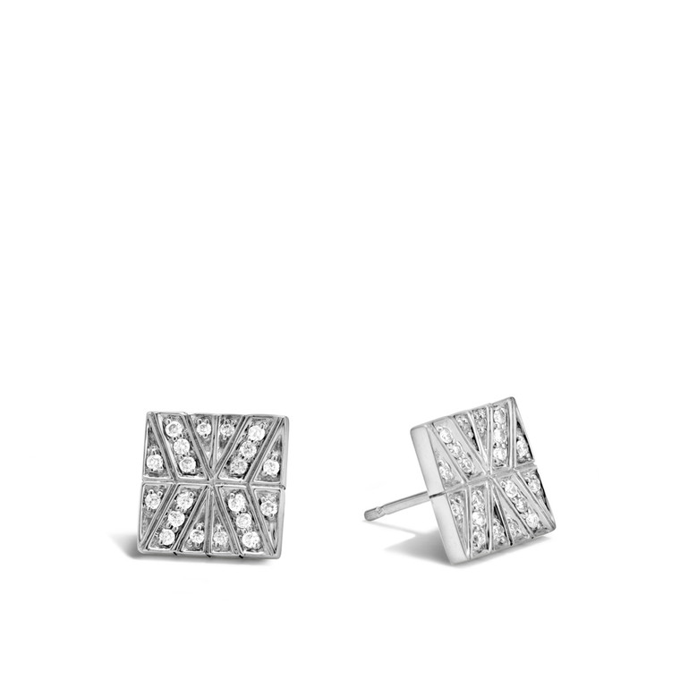 WOMEN's Modern Chain Silver Diamond (0.28ct) Stud Earrings