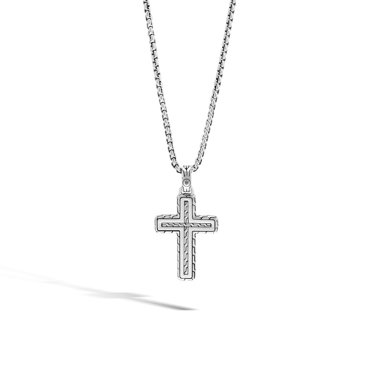 MEN's Classic Chain Silver & Gold Jawan Cross Pendant- on 2.6mm Box Chain Necklace, Size 26