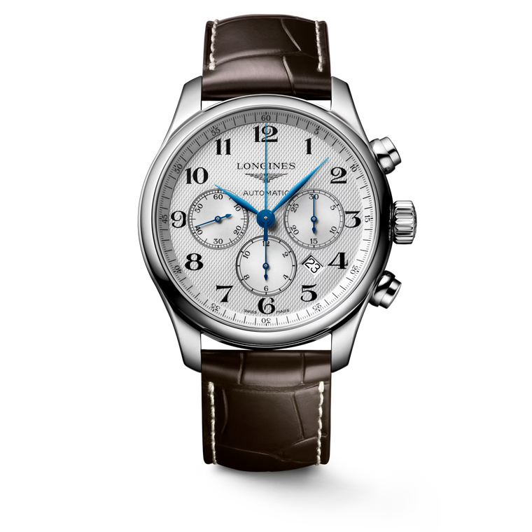 Longines Master Collection Silver Barleycorn Dial Brown Alligator Leather Strap Automatic Chronograph 44 mm [L2.859.4.78.3]