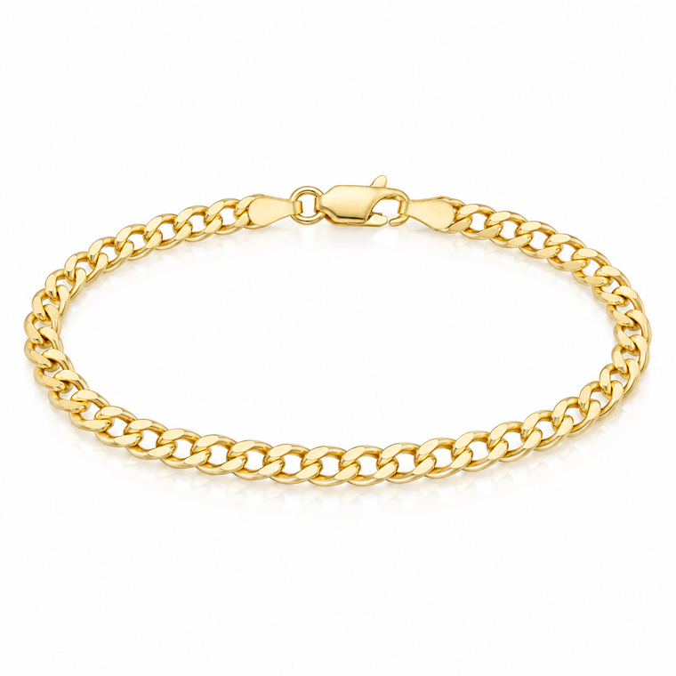 Yellow Gold Hollow Curb Bracelet 3 mm, 7″ – 10K, 14K or 18K [N705]