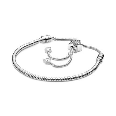 Sterling silver snake chain sliding bracelet and star clasp with clear