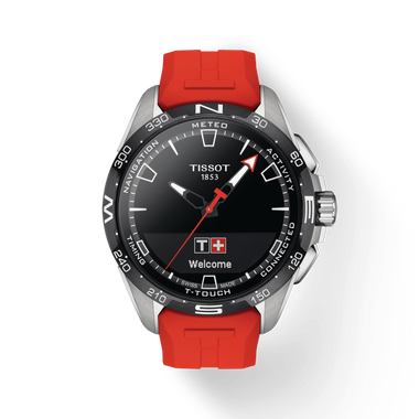 TISSOT T-Touch Connect Solar レッドラバーベルト TISSOT T-TOUCH SOLAR CONNECT, BLACK CAOUTHCOUC STRAP T121
