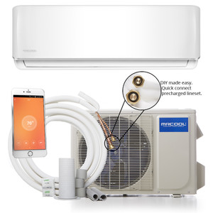 MrCool DIY-18-HP Mini Split Evaporator, Condenser and Line Set showing Wifi Capability