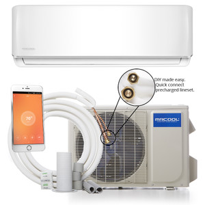 MrCool DIY-24-HP Mini Split Evaporator, Condenser and Line Set showing Wifi Capability