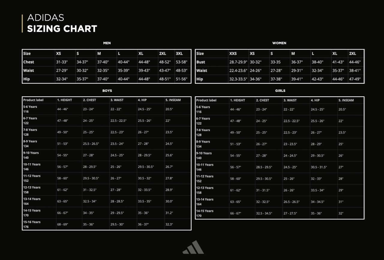 Adidas tiro 13 pants top size chart