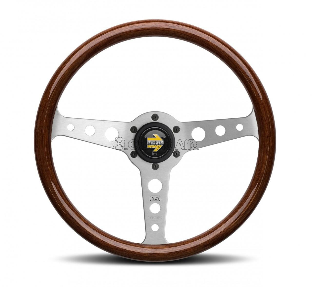 AC058 MOMO INDY HERITAGE WOOD STEERING WHEEL - BRUSHED ALLOY 